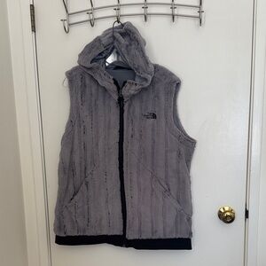 The North Face Gray Hooded Faux Fur Vest